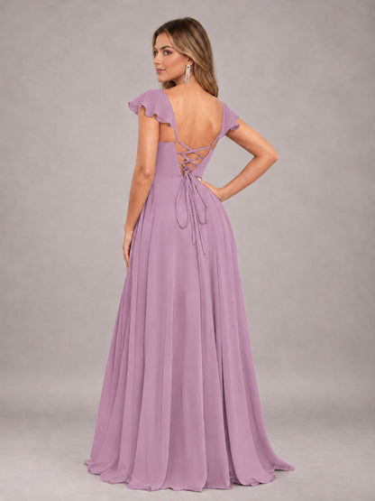 Dusty Purple Classy Sweetheart Pleated Chiffon Bridesmaid Dress With Pockets