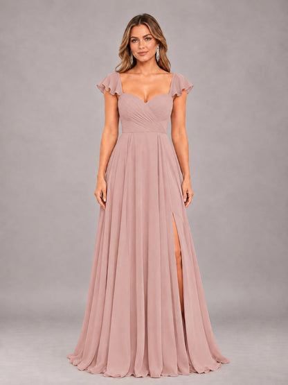 Dusty Rose Classy Sweetheart Pleated Chiffon Bridesmaid Dress With Pockets