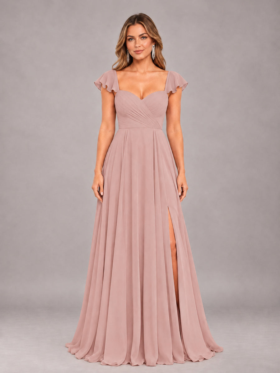 Dusty Rose Classy Sweetheart Pleated Chiffon Bridesmaid Dress With Pockets