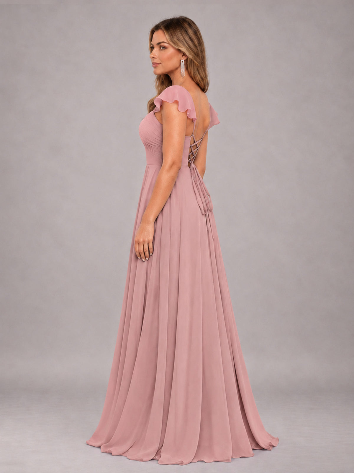 Dusty Rose Classy Sweetheart Pleated Chiffon Bridesmaid Dress With Pockets
