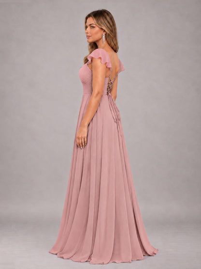 Dusty Rose Classy Sweetheart Pleated Chiffon Bridesmaid Dress With Pockets