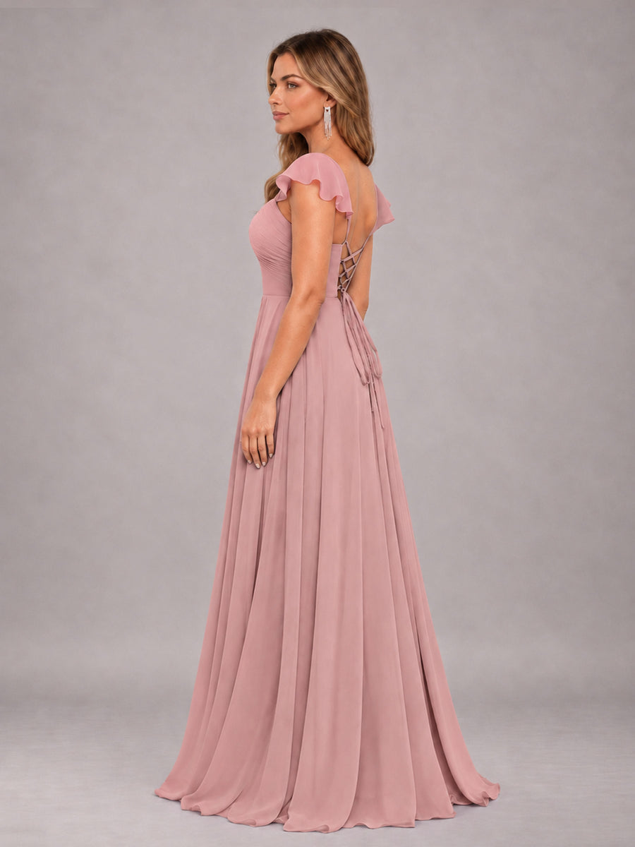 Dusty Rose Classy Sweetheart Pleated Chiffon Bridesmaid Dress With Pockets