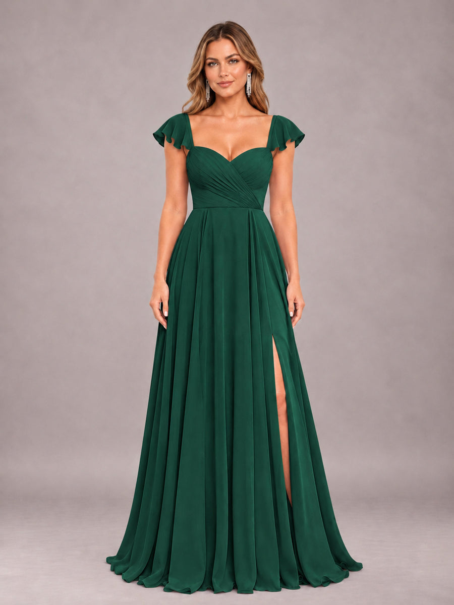 Emerald Green Classy Sweetheart Pleated Chiffon Bridesmaid Dress With Pockets