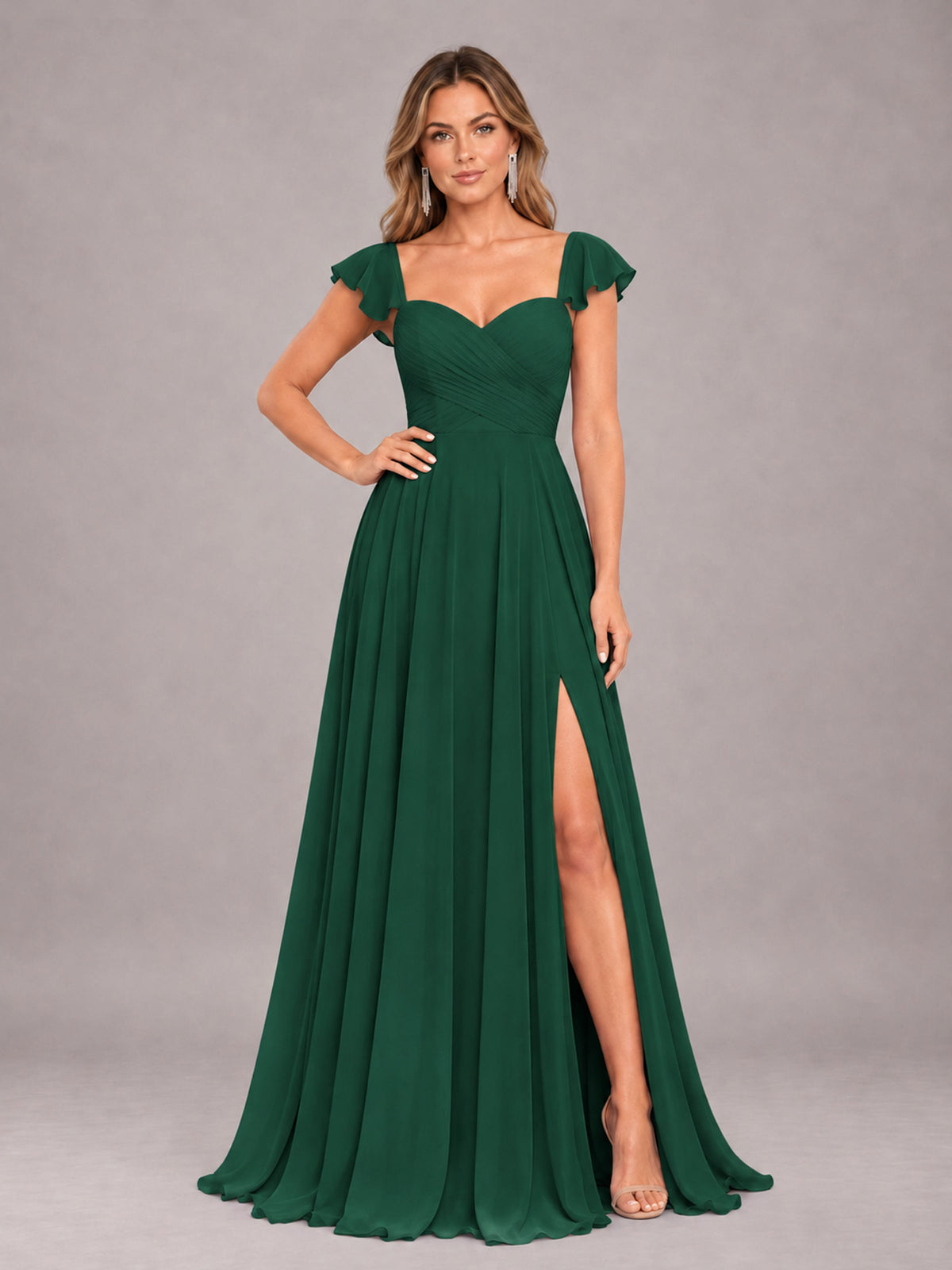 Emerald Green Classy Sweetheart Pleated Chiffon Bridesmaid Dress With Pockets