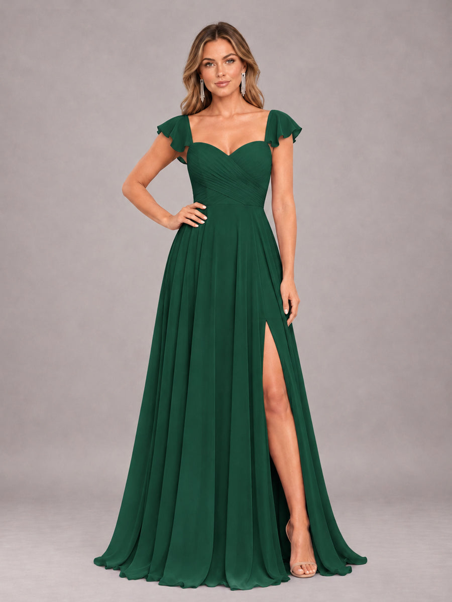 Emerald Green Classy Sweetheart Pleated Chiffon Bridesmaid Dress With Pockets