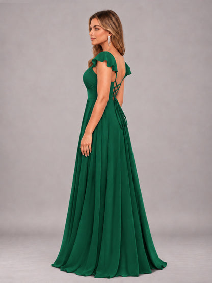 Emerald Green Classy Sweetheart Pleated Chiffon Bridesmaid Dress With Pockets