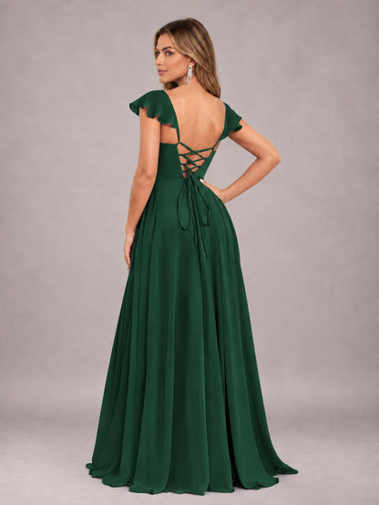 Emerald Green Classy Sweetheart Pleated Chiffon Bridesmaid Dress With Pockets