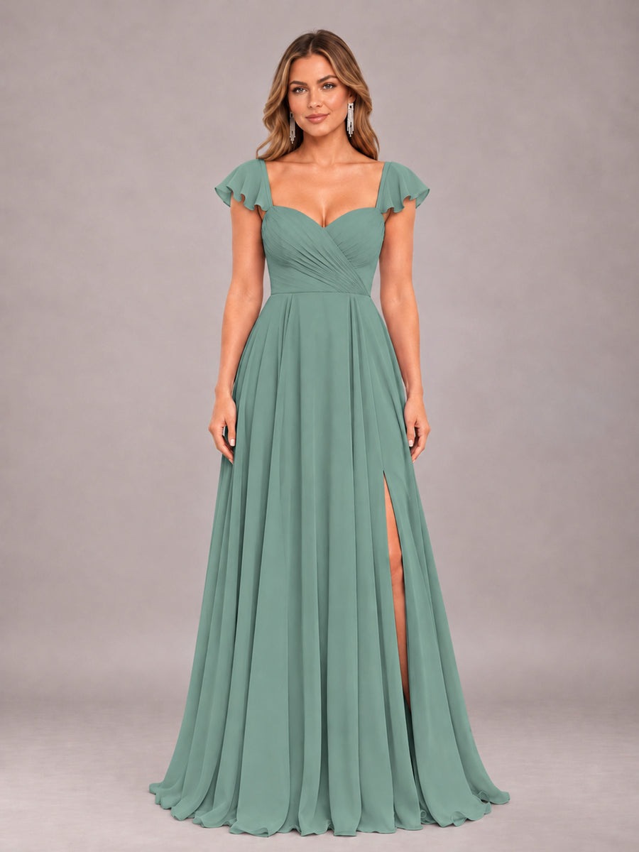Eucalyptus Classy Sweetheart Pleated Chiffon Bridesmaid Dress With Pockets