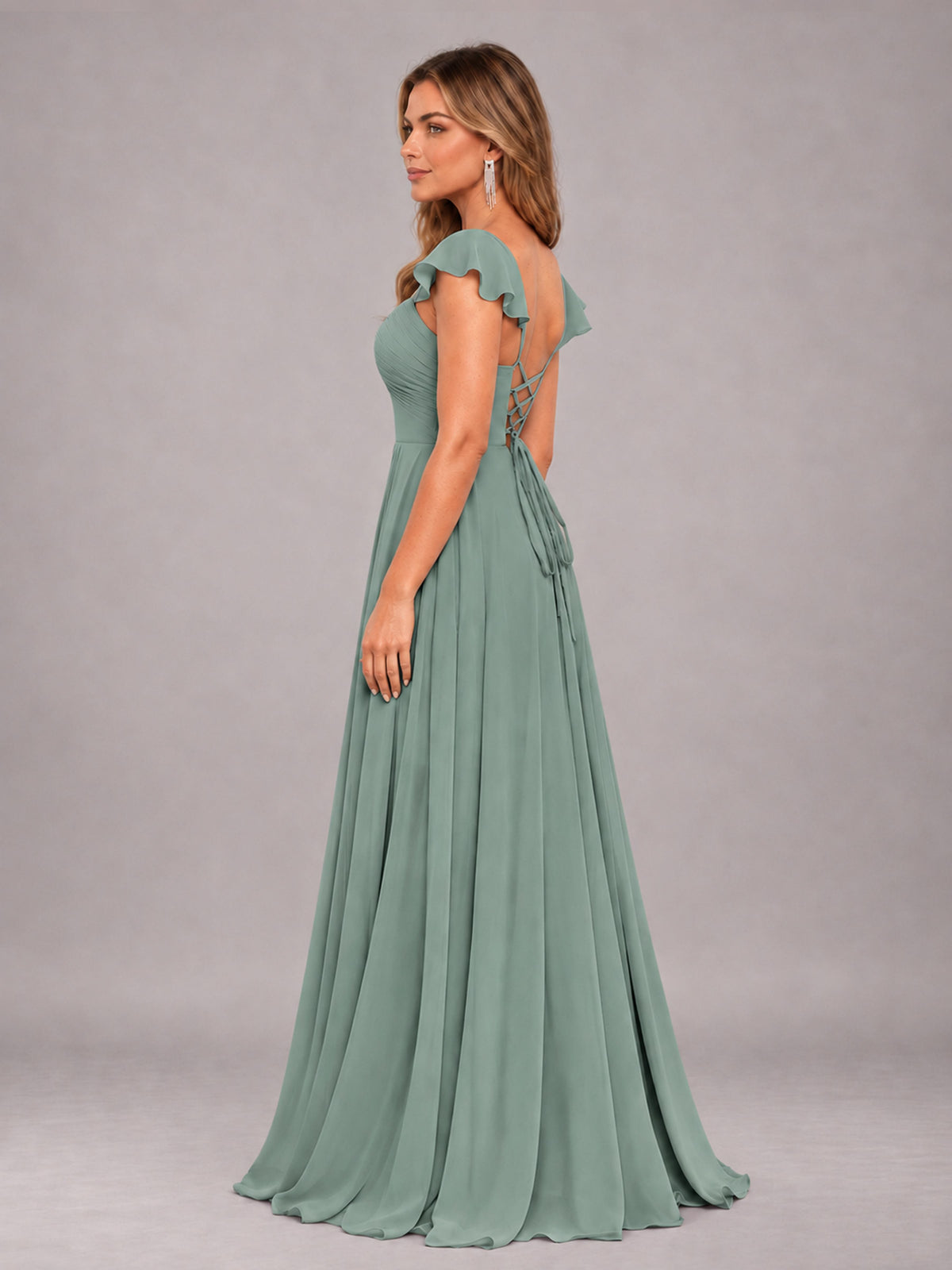 Eucalyptus Classy Sweetheart Pleated Chiffon Bridesmaid Dress With Pockets