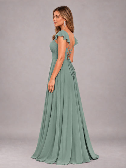 Eucalyptus Classy Sweetheart Pleated Chiffon Bridesmaid Dress With Pockets