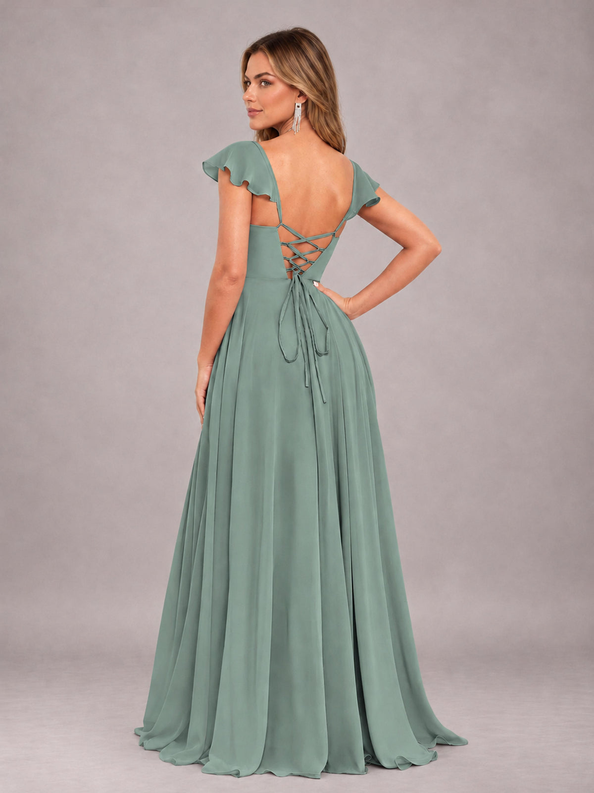 Eucalyptus Classy Sweetheart Pleated Chiffon Bridesmaid Dress With Pockets
