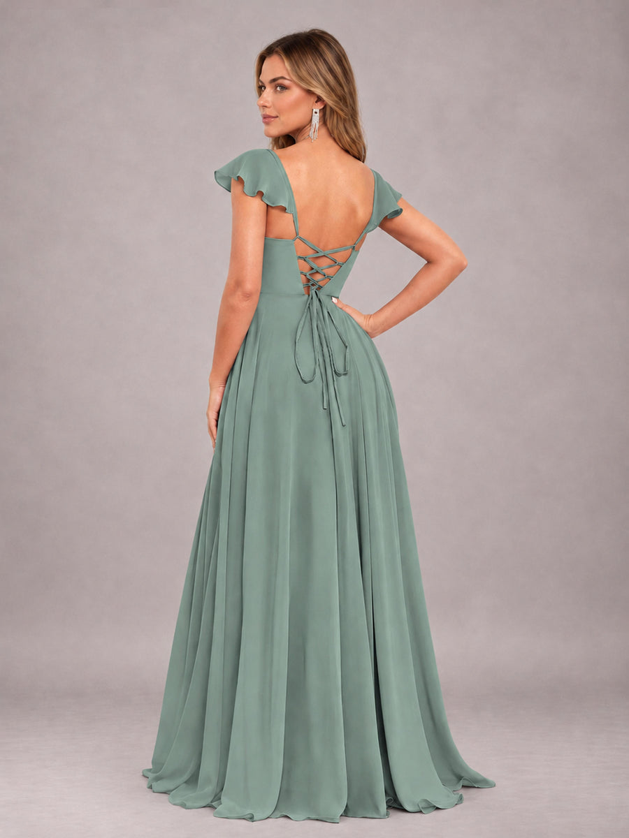 Eucalyptus Classy Sweetheart Pleated Chiffon Bridesmaid Dress With Pockets