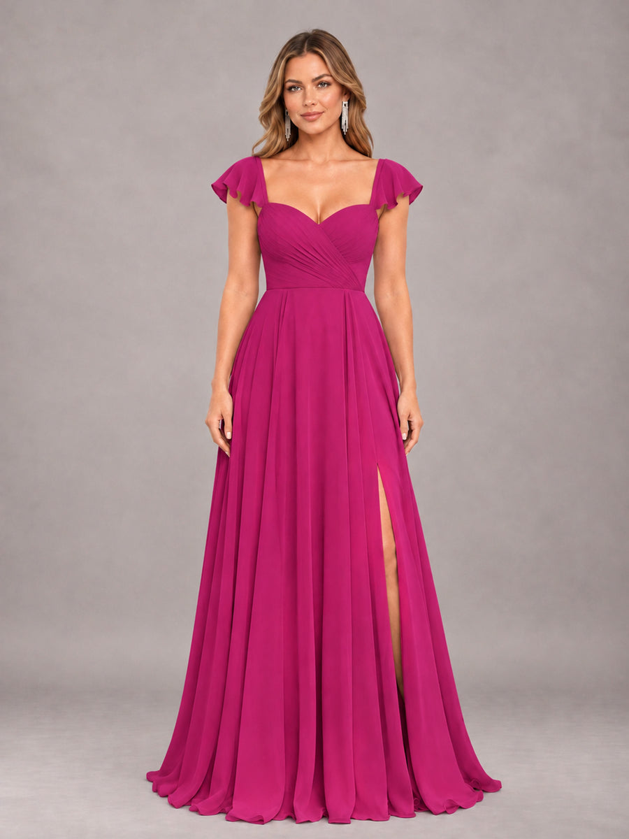 Fuchsia Classy Sweetheart Pleated Chiffon Bridesmaid Dress With Pockets