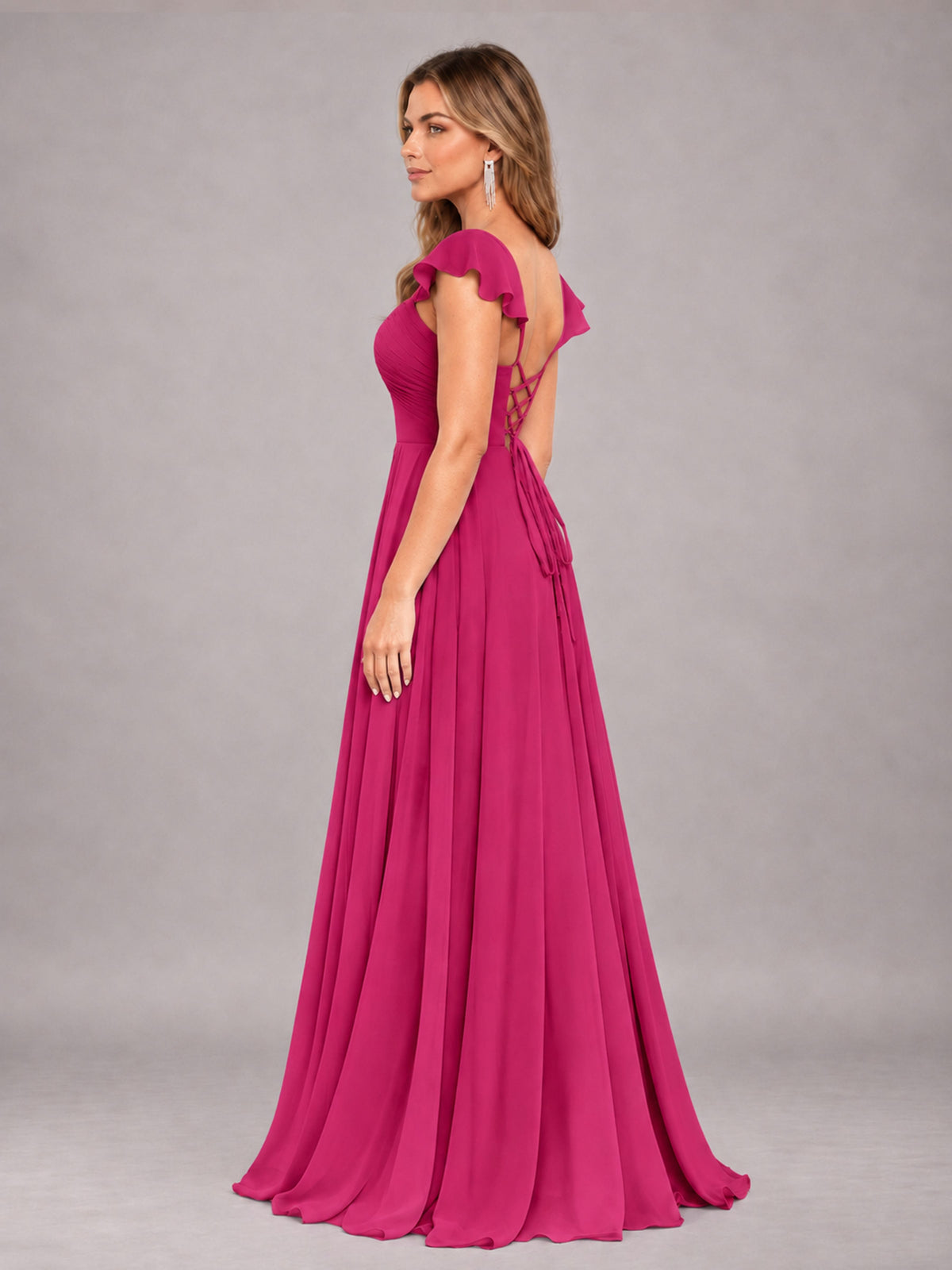 Fuchsia Classy Sweetheart Pleated Chiffon Bridesmaid Dress With Pockets