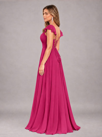 Fuchsia Classy Sweetheart Pleated Chiffon Bridesmaid Dress With Pockets