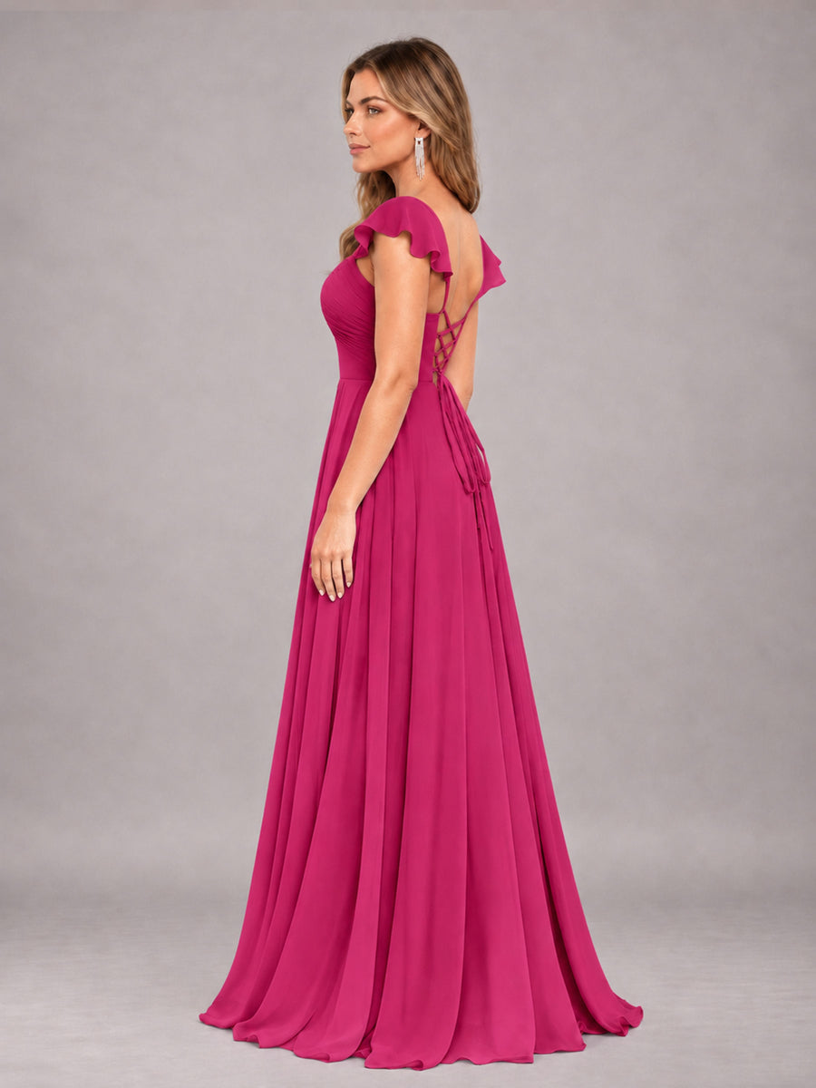 Fuchsia Classy Sweetheart Pleated Chiffon Bridesmaid Dress With Pockets