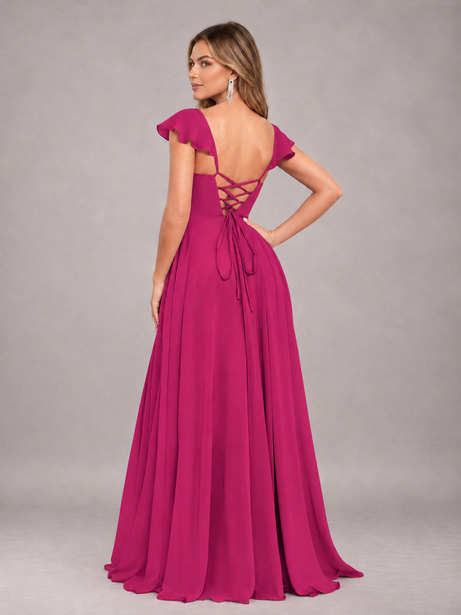 Fuchsia Classy Sweetheart Pleated Chiffon Bridesmaid Dress With Pockets