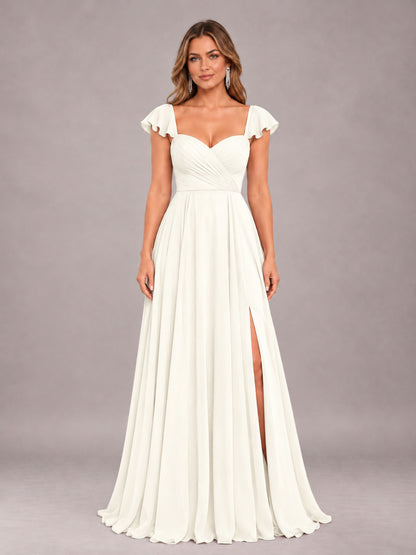 Ivory Classy Sweetheart Pleated Chiffon Bridesmaid Dress With Pockets