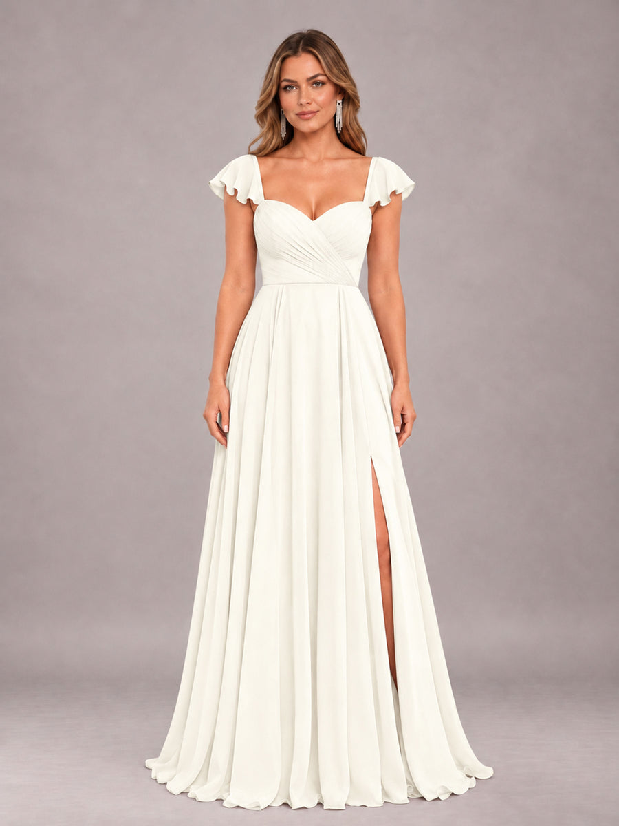 Ivory Classy Sweetheart Pleated Chiffon Bridesmaid Dress With Pockets