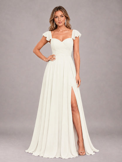 Ivory Classy Sweetheart Pleated Chiffon Bridesmaid Dress With Pockets