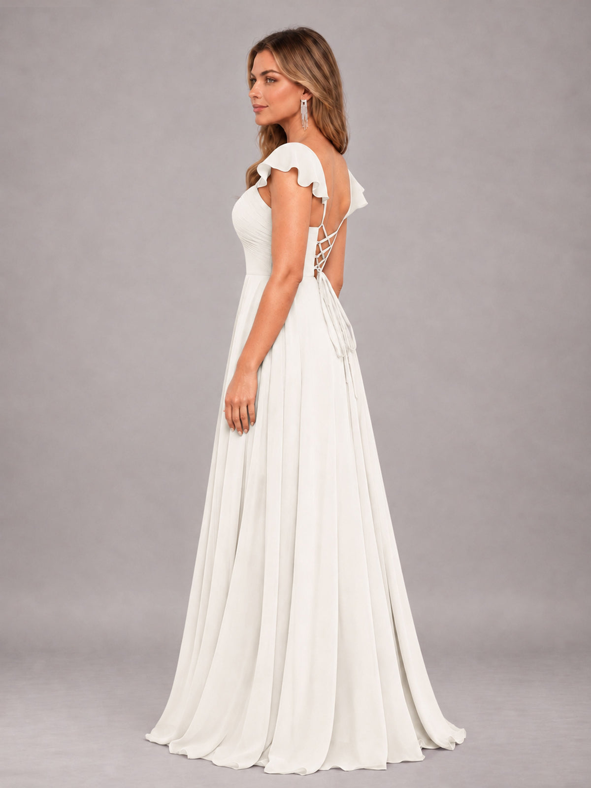 Ivory Classy Sweetheart Pleated Chiffon Bridesmaid Dress With Pockets