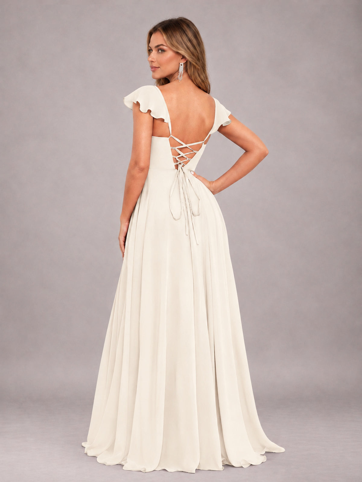 Ivory Classy Sweetheart Pleated Chiffon Bridesmaid Dress With Pockets