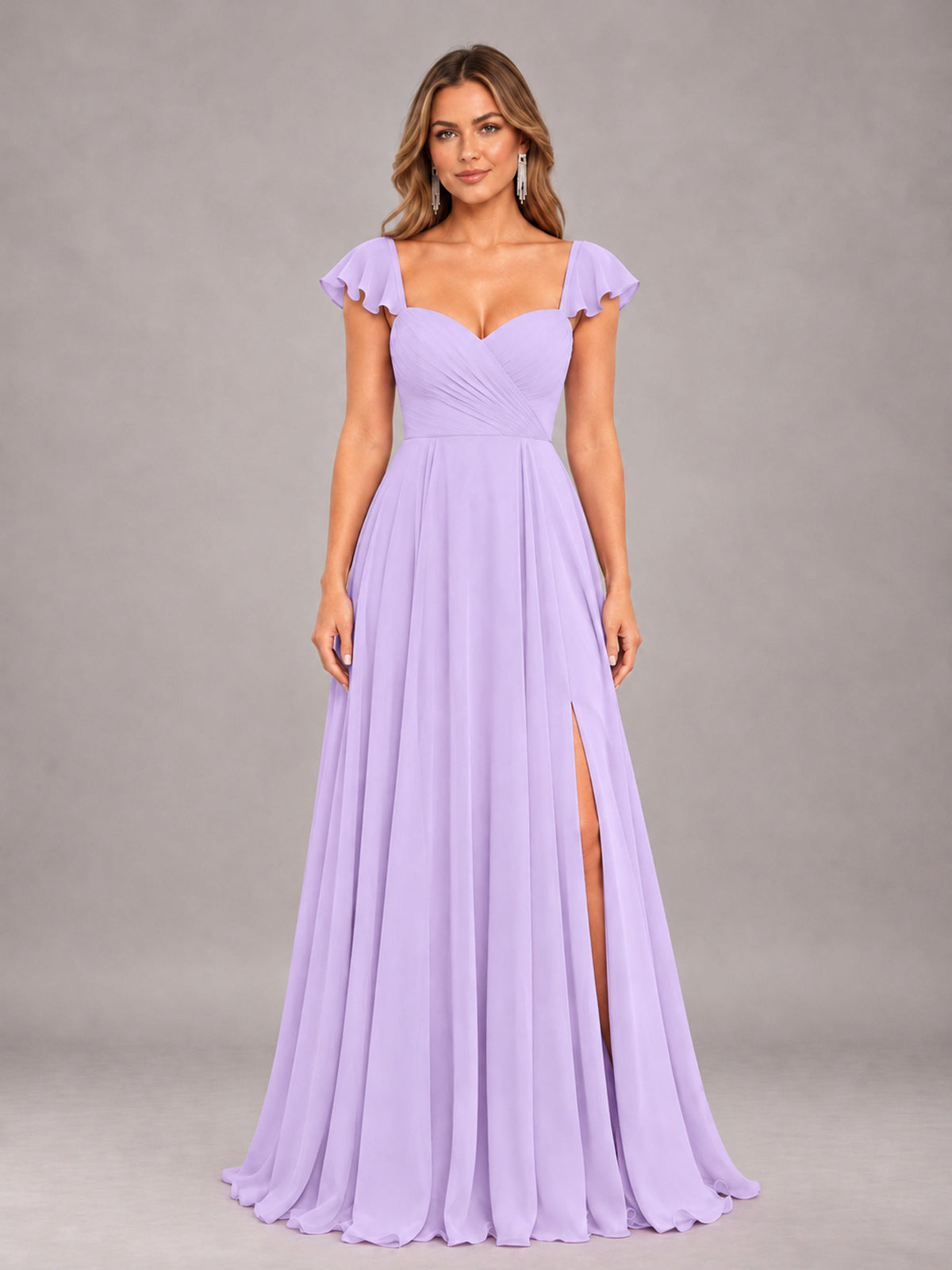 Lilac Classy Sweetheart Pleated Chiffon Bridesmaid Dress With Pockets