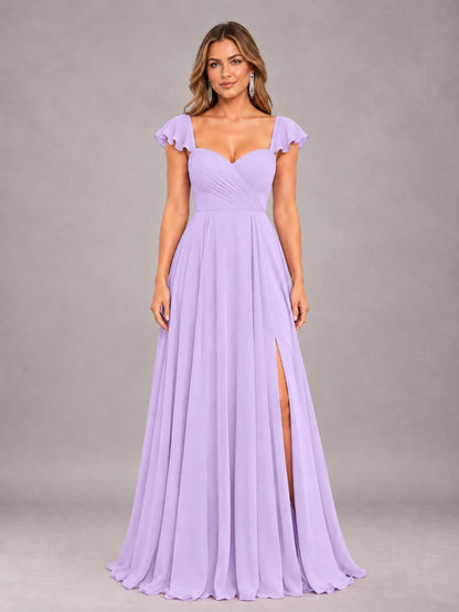 Lilac Classy Sweetheart Pleated Chiffon Bridesmaid Dress With Pockets