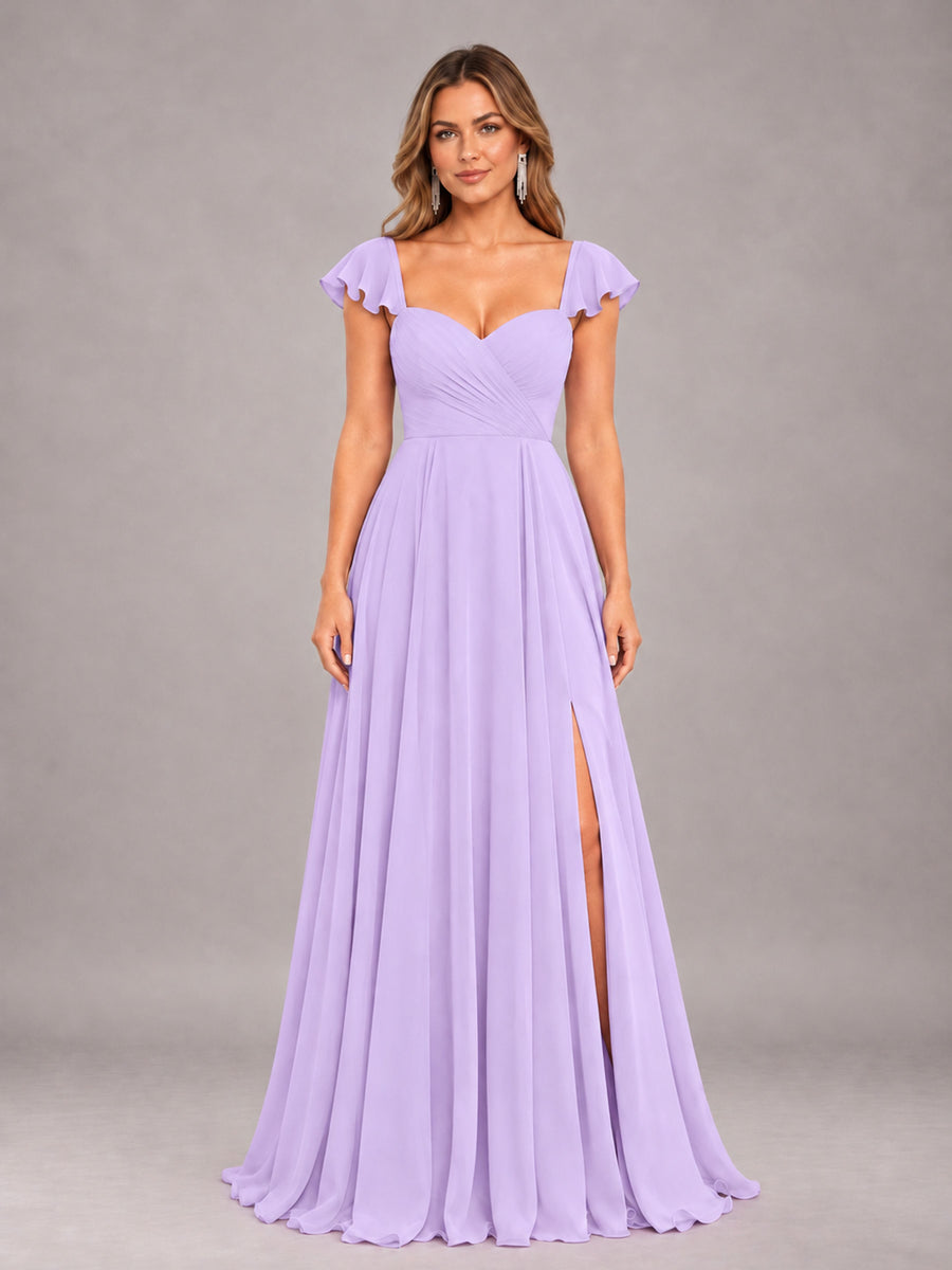 Lilac Classy Sweetheart Pleated Chiffon Bridesmaid Dress With Pockets