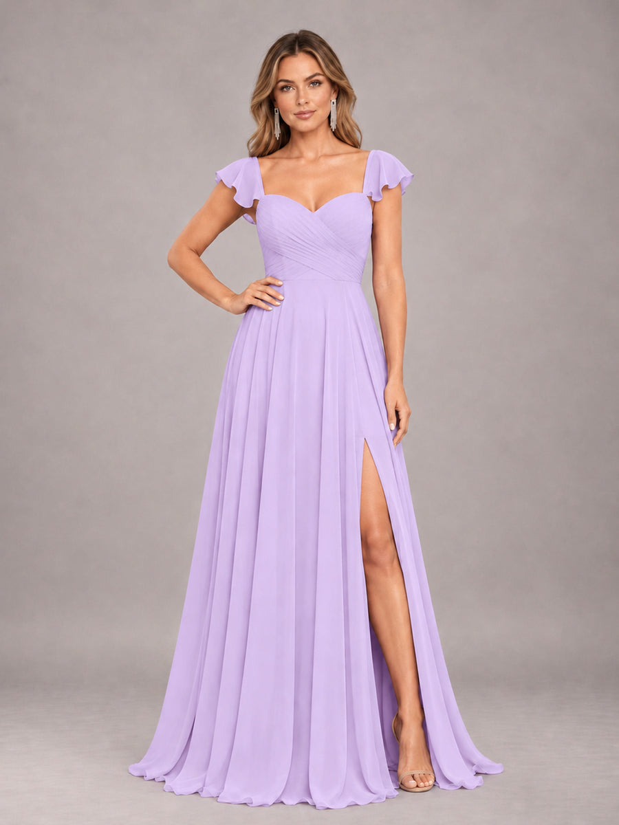 Lilac Classy Sweetheart Pleated Chiffon Bridesmaid Dress With Pockets