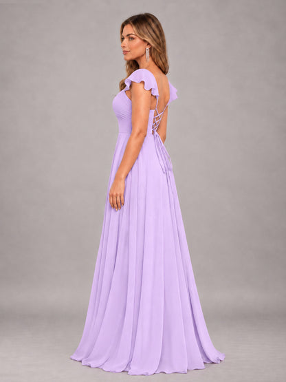 Lilac Classy Sweetheart Pleated Chiffon Bridesmaid Dress With Pockets
