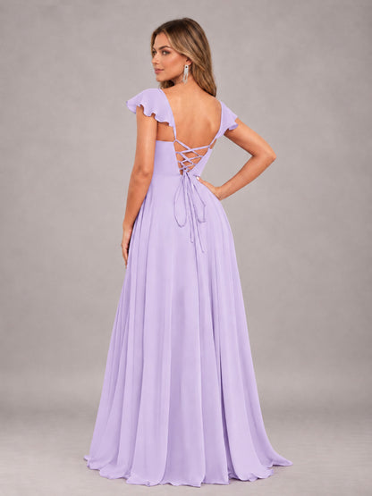 Lilac Classy Sweetheart Pleated Chiffon Bridesmaid Dress With Pockets