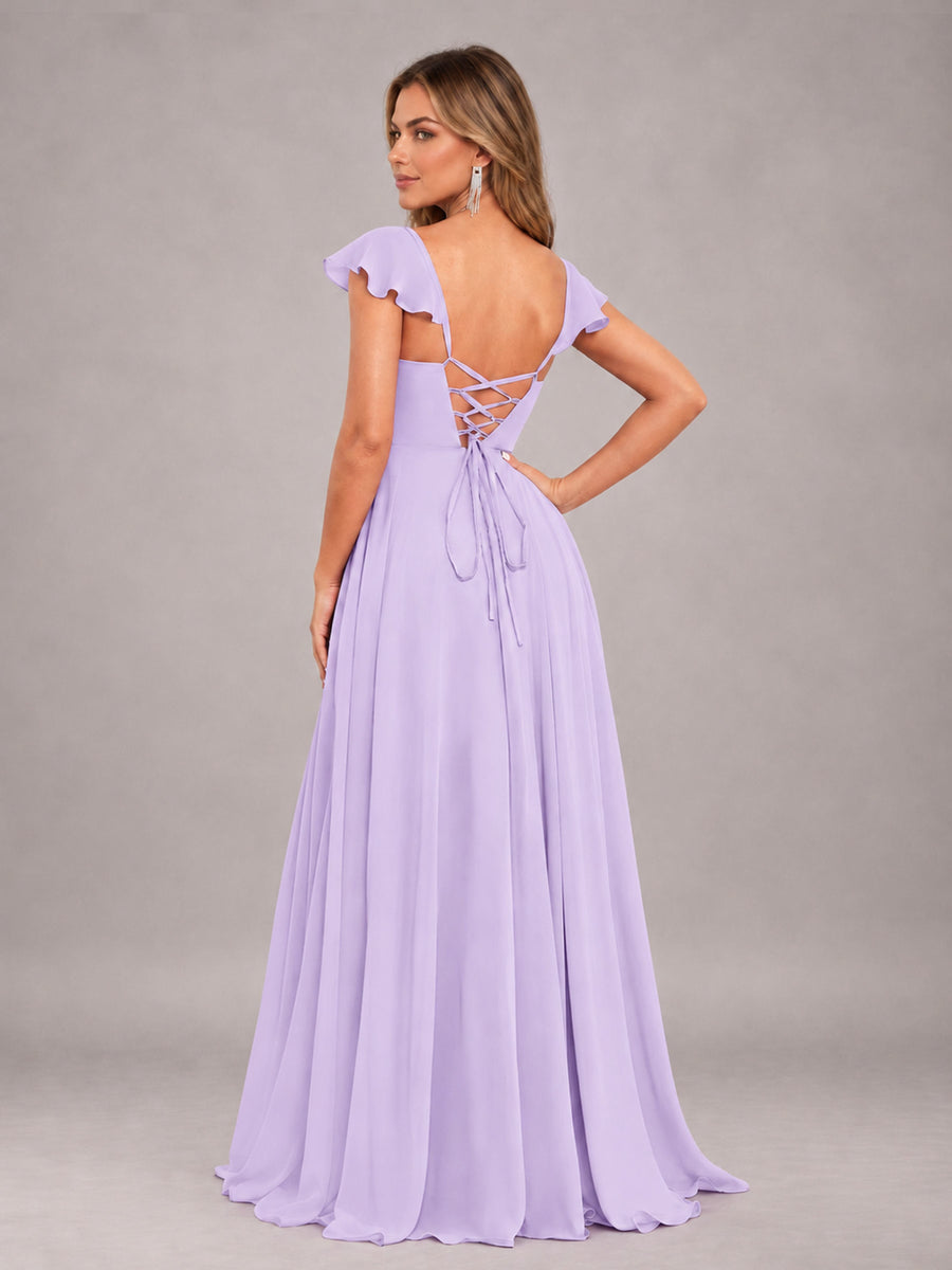 Lilac Classy Sweetheart Pleated Chiffon Bridesmaid Dress With Pockets