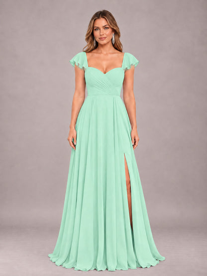Mint Green Classy Sweetheart Pleated Chiffon Bridesmaid Dress With Pockets