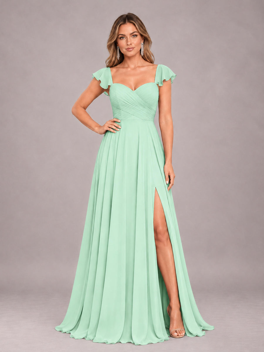 Mint Green Classy Sweetheart Pleated Chiffon Bridesmaid Dress With Pockets