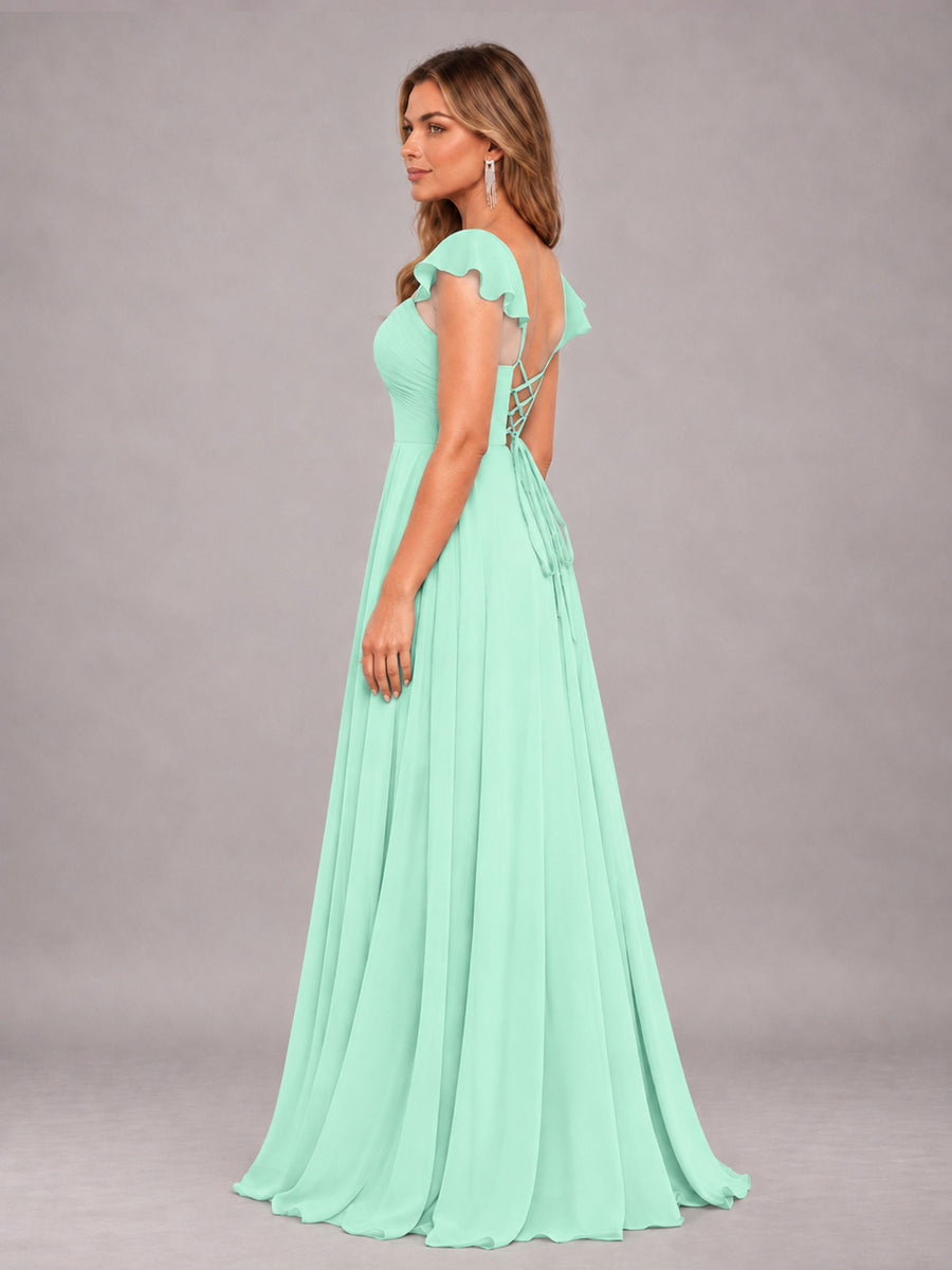 Mint Green Classy Sweetheart Pleated Chiffon Bridesmaid Dress With Pockets