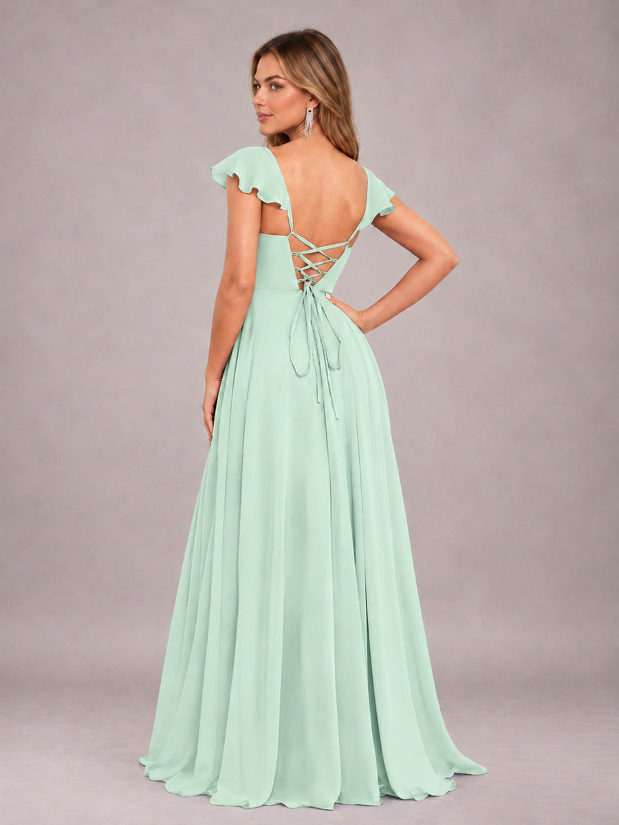 Mint Green Classy Sweetheart Pleated Chiffon Bridesmaid Dress With Pockets
