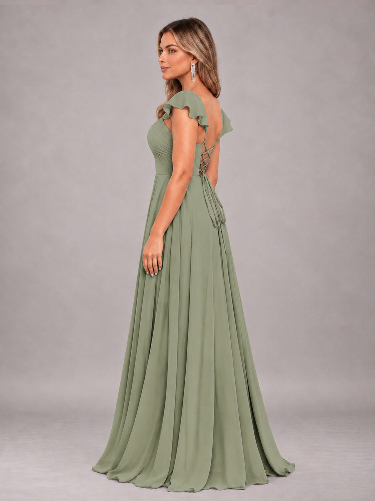 Olive Green Classy Sweetheart Pleated Chiffon Bridesmaid Dress With Pockets