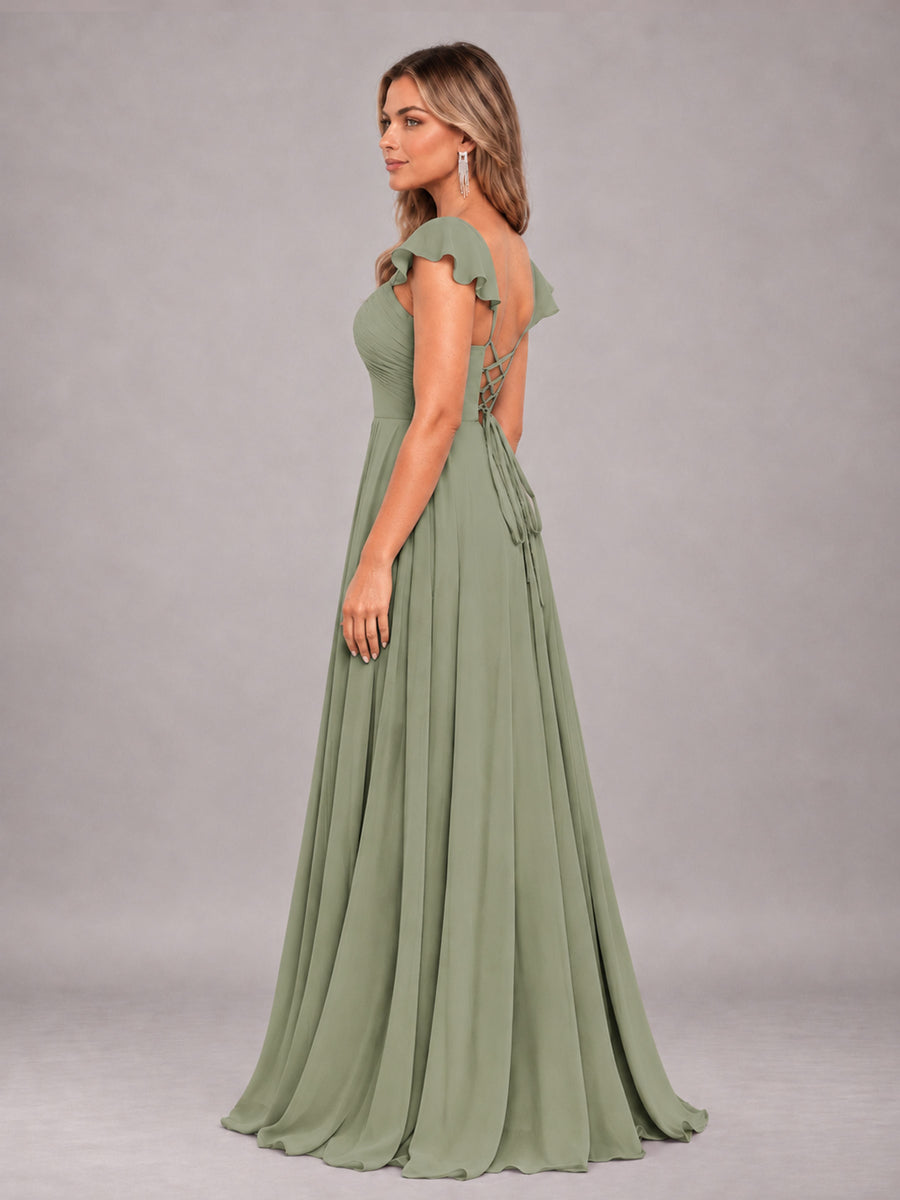 Olive Green Classy Sweetheart Pleated Chiffon Bridesmaid Dress With Pockets