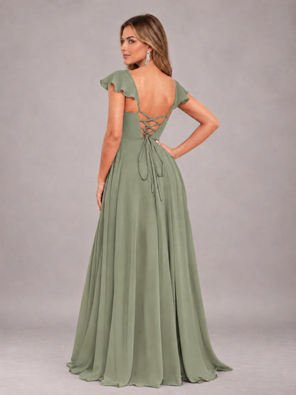 Olive Green Classy Sweetheart Pleated Chiffon Bridesmaid Dress With Pockets