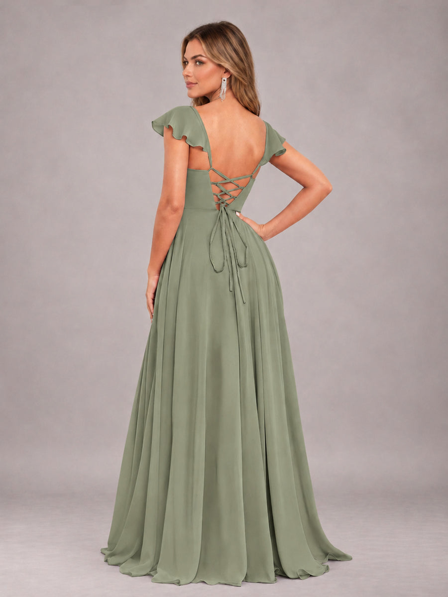 Olive Green Classy Sweetheart Pleated Chiffon Bridesmaid Dress With Pockets