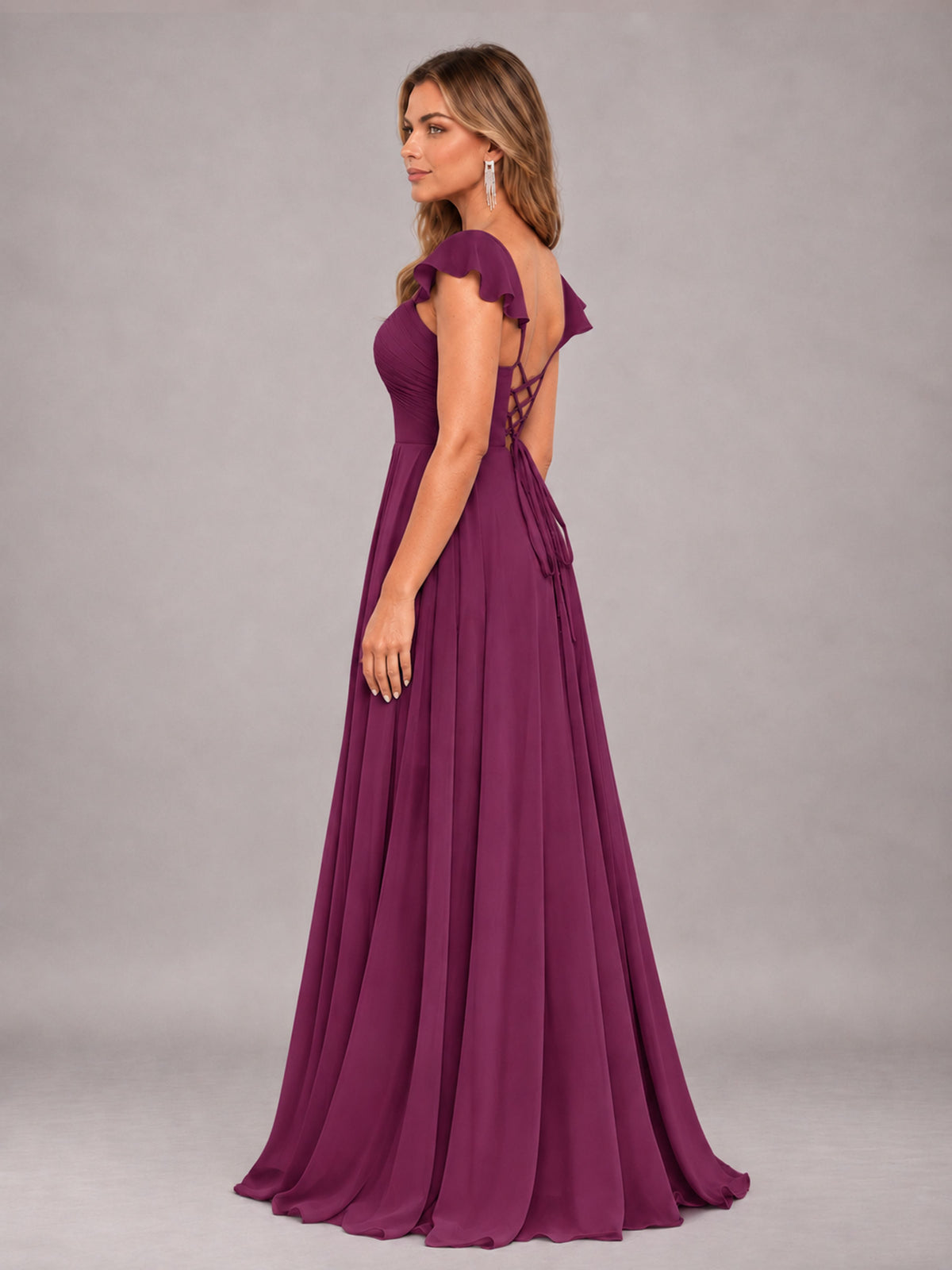 Plum Classy Sweetheart Pleated Chiffon Bridesmaid Dress With Pockets