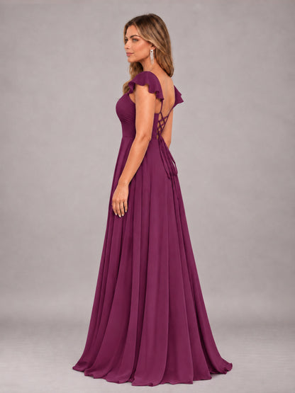 Plum Classy Sweetheart Pleated Chiffon Bridesmaid Dress With Pockets