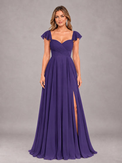 Regency Classy Sweetheart Pleated Chiffon Bridesmaid Dress With Pockets