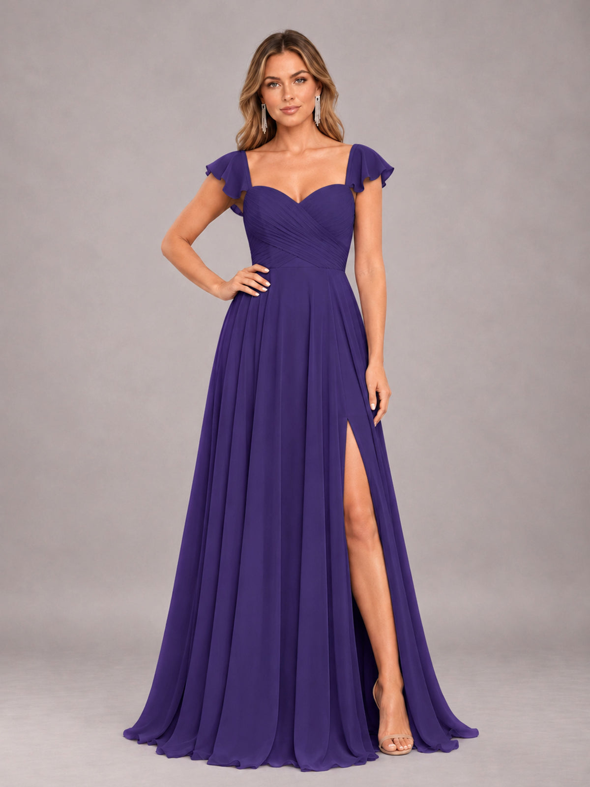 Regency Classy Sweetheart Pleated Chiffon Bridesmaid Dress With Pockets