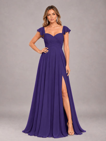 Regency Classy Sweetheart Pleated Chiffon Bridesmaid Dress With Pockets
