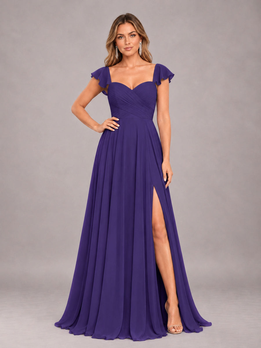 Regency Classy Sweetheart Pleated Chiffon Bridesmaid Dress With Pockets