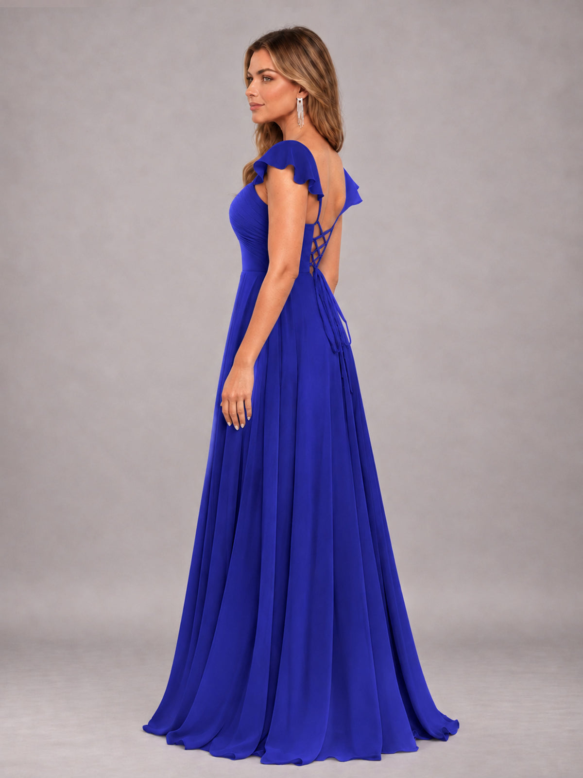 Royal Blue Classy Sweetheart Pleated Chiffon Bridesmaid Dress With Pockets