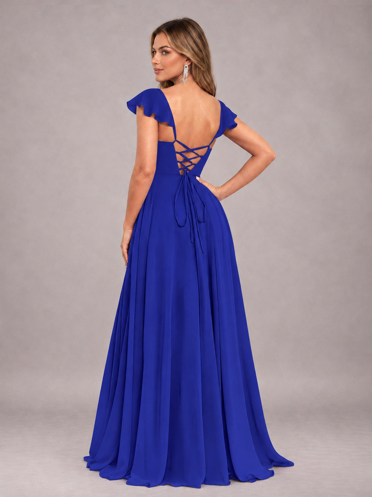 Royal Blue Classy Sweetheart Pleated Chiffon Bridesmaid Dress With Pockets