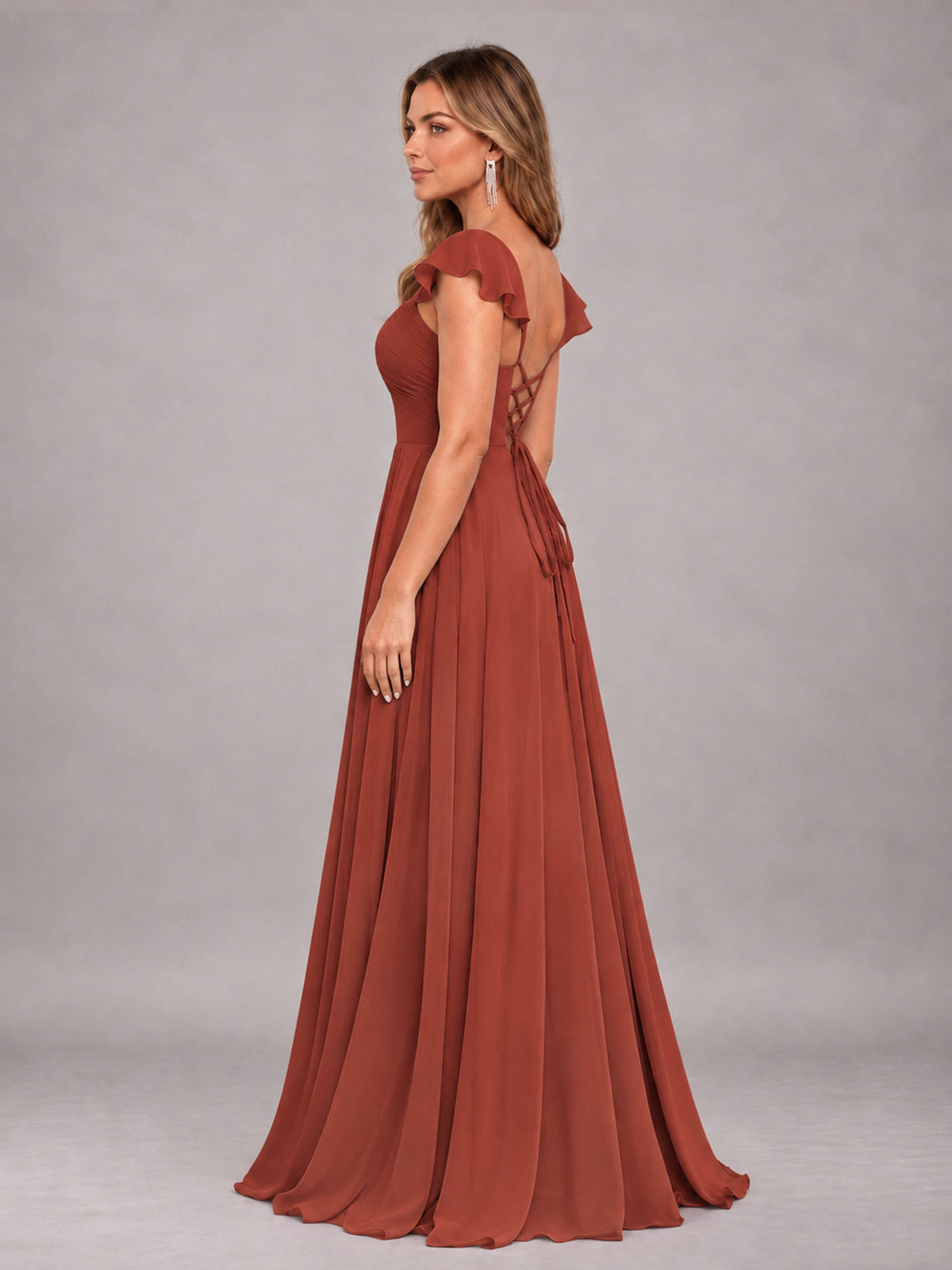 Rust Classy Sweetheart Pleated Chiffon Bridesmaid Dress With Pockets